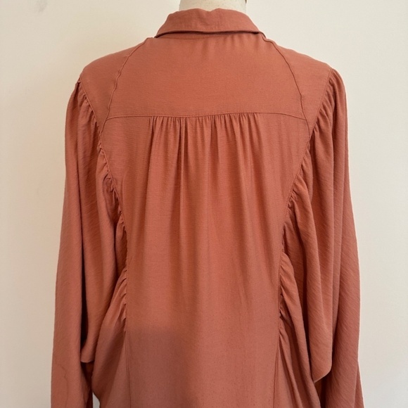 Free People Batwing Rustic Orange Brown Button Front Pockets Shirt Fall Sz S - Picture 9 of 12